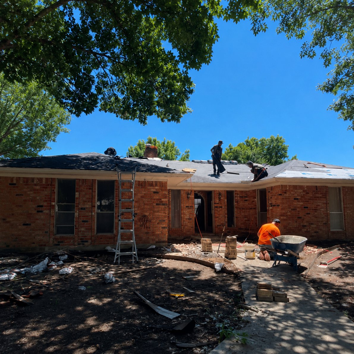 Full roof replacement after North Texas hail.